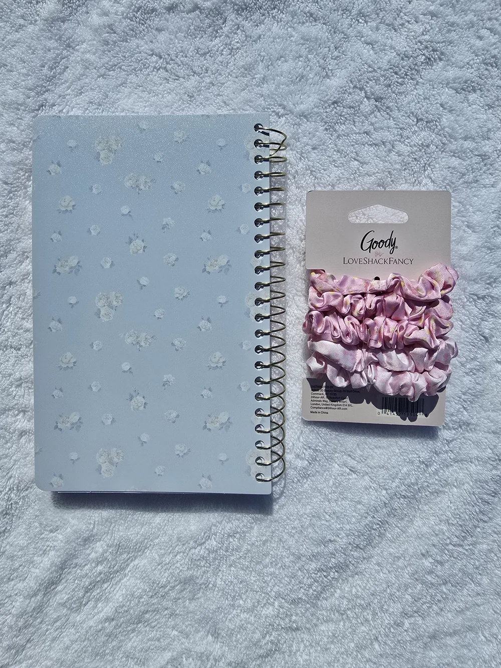 LoveShackFancy Blue Floral Student Planner with Pink Scrunchies